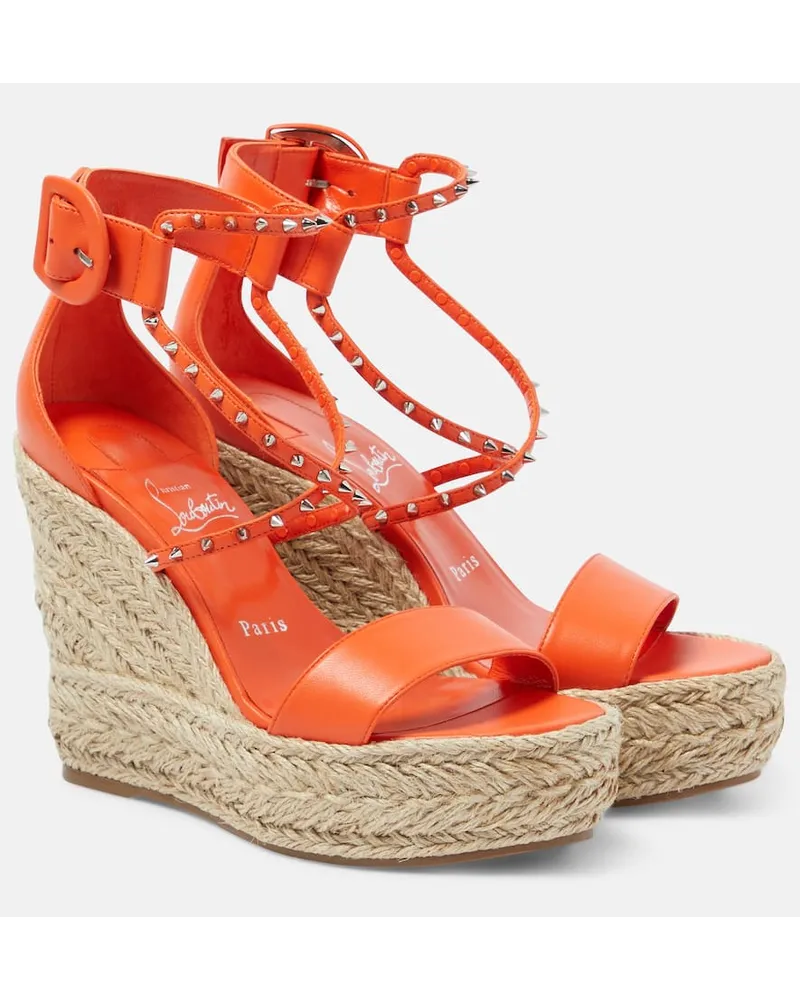 Christian Louboutin Sandali espadrillas Chocazeppa Spikes 120 in pelle con zeppa Arancione