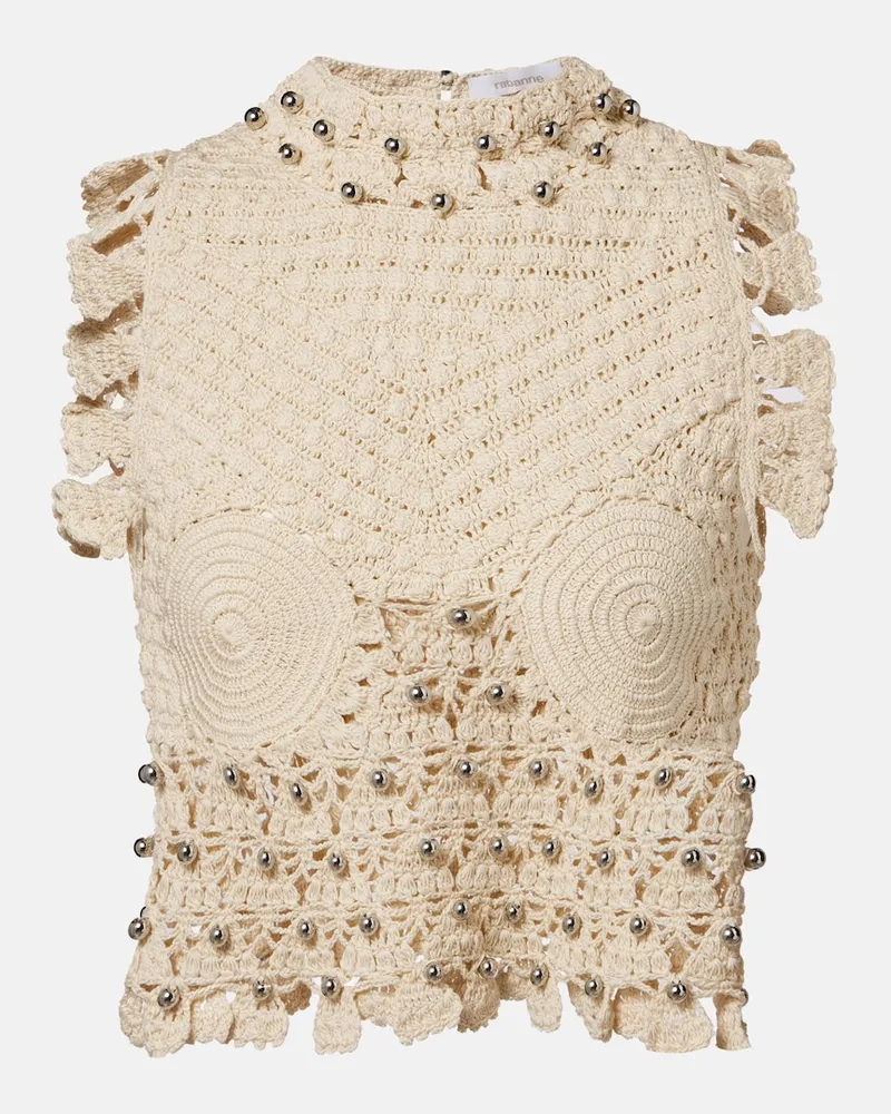 Paco Rabanne Top in crochet di cotone Bianco