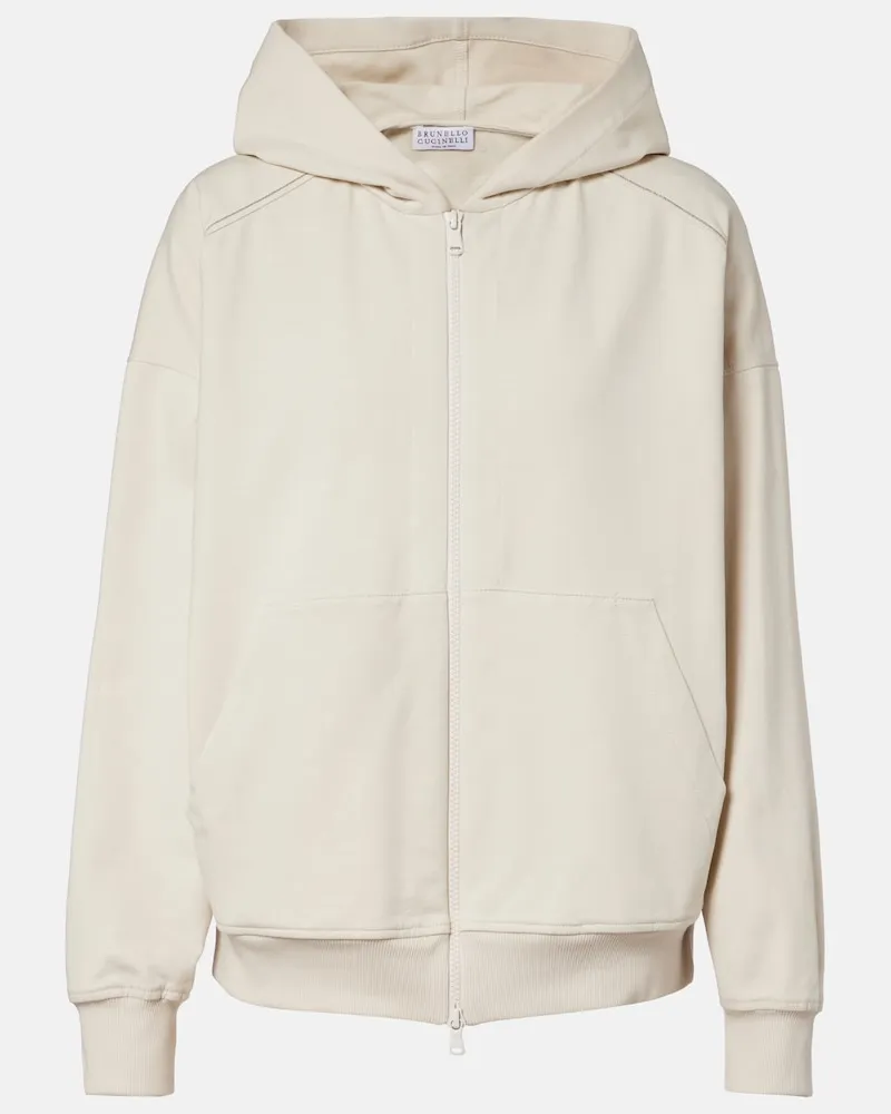 Brunello Cucinelli Felpa con cappuccio in cotone Beige