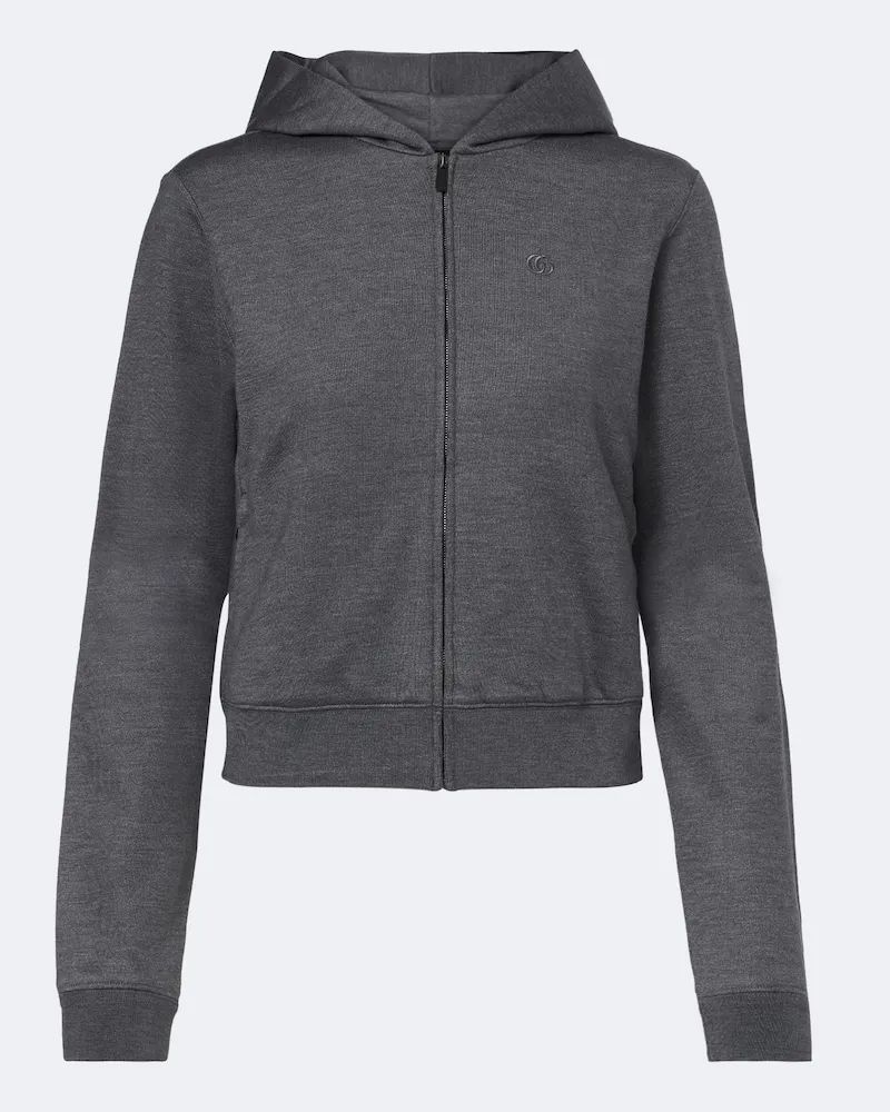 Gucci Felpa in cotone e seta con zip e cappuccio Grigio