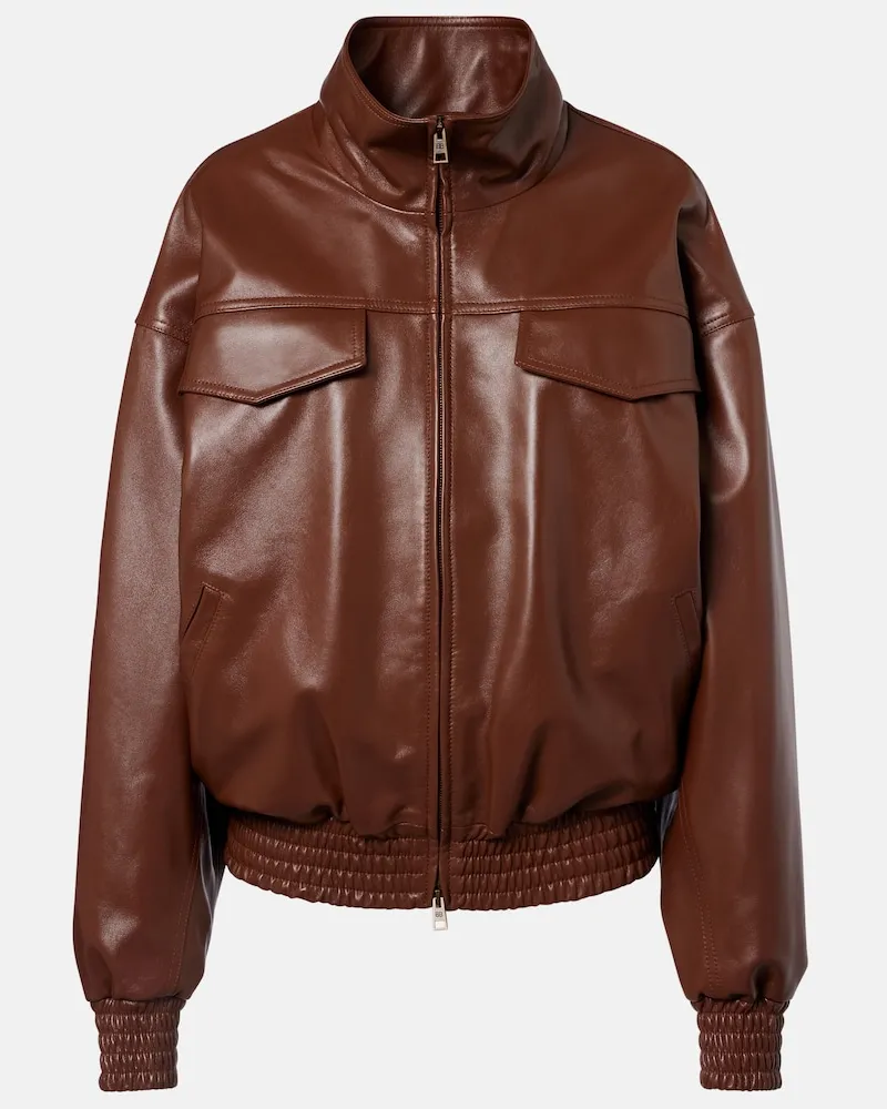 Balenciaga Giacca in pelle cropped oversize Marrone
