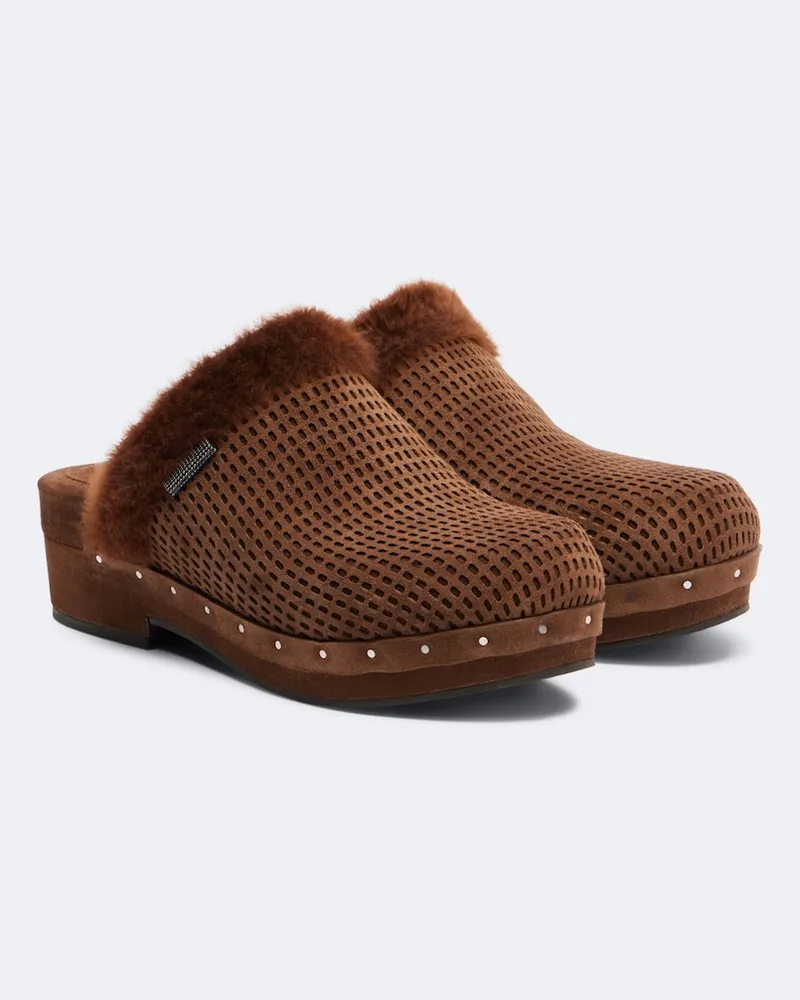 Brunello Cucinelli Mules in suede e shearling Marrone