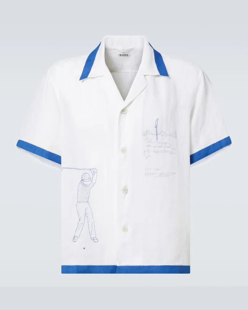 BODE Camicia Club Champion in lino con ricamo Bianco