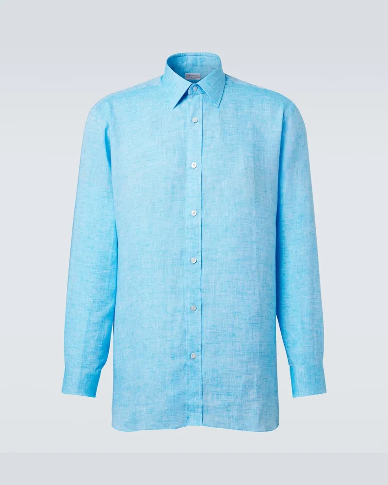 Charvet Camicia in lino Blu