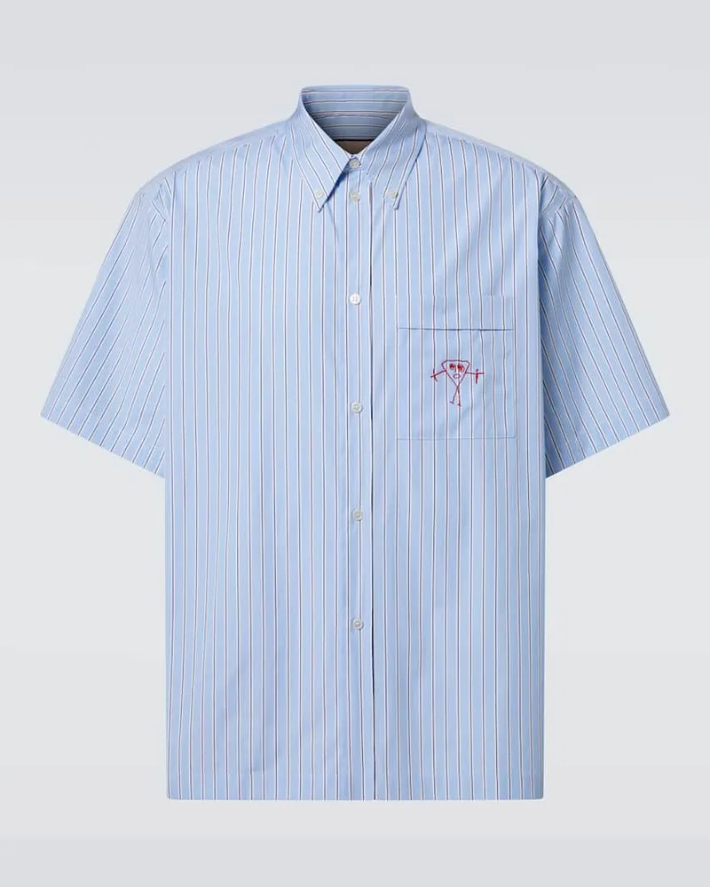 PLAN C Camicia in popeline di cotone a righe Blu