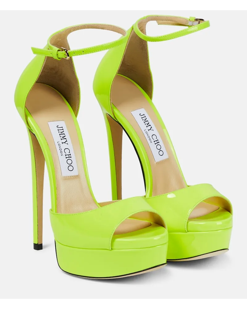 Jimmy Choo Sandali Max 150 in vernice con plateau Giallo