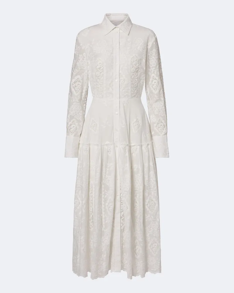 Erdem Abito chemisier in cotone con ricamo Bianco