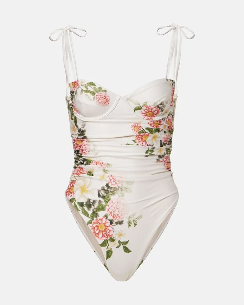 AGUA BENDITA Costume intero Rabano con stampa floreale Bianco