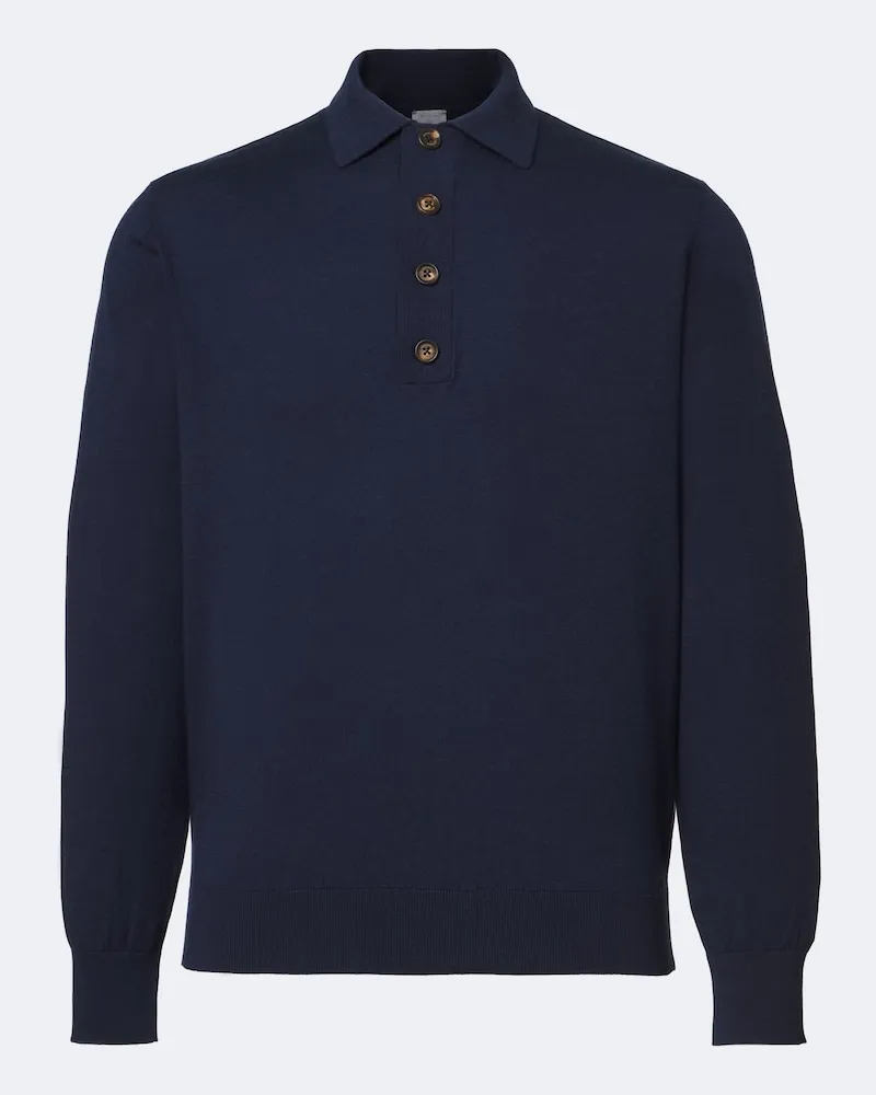 Eleventy Pullover polo in cotone e cashmere Blu