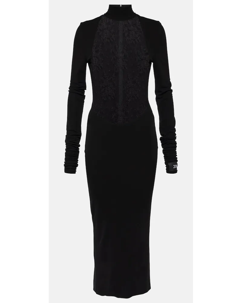 Dolce & Gabbana Abito midi in pizzo Chantilly e jersey Nero