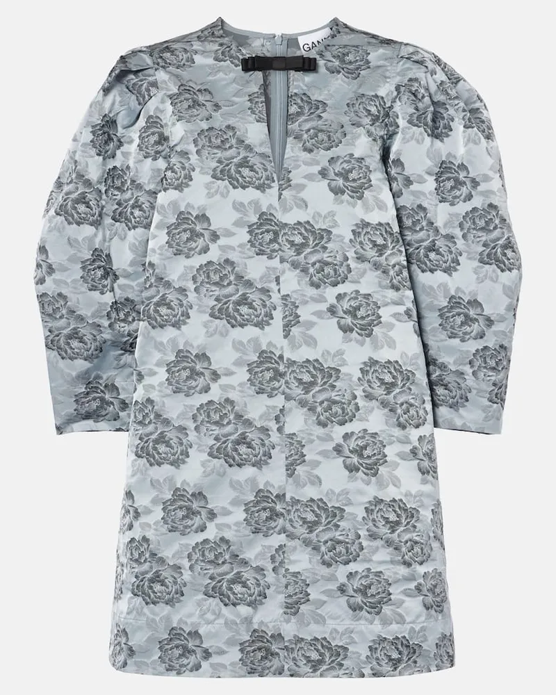 Ganni Abito corto in jacquard con stampa Blu