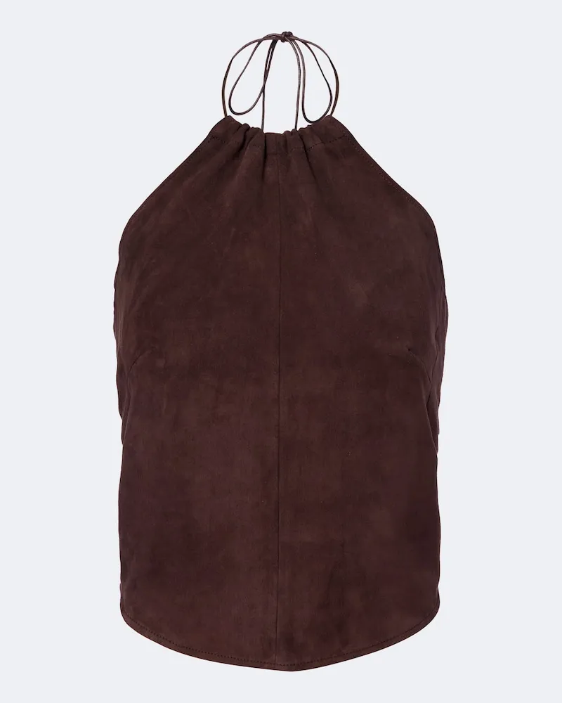 Stouls Top Rosie in suede con scollo all'americana Marrone