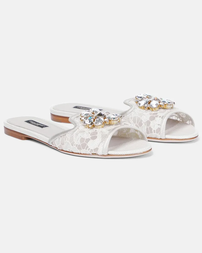 Dolce & Gabbana Sandali Bianca in pizzo con cristalli Bianco