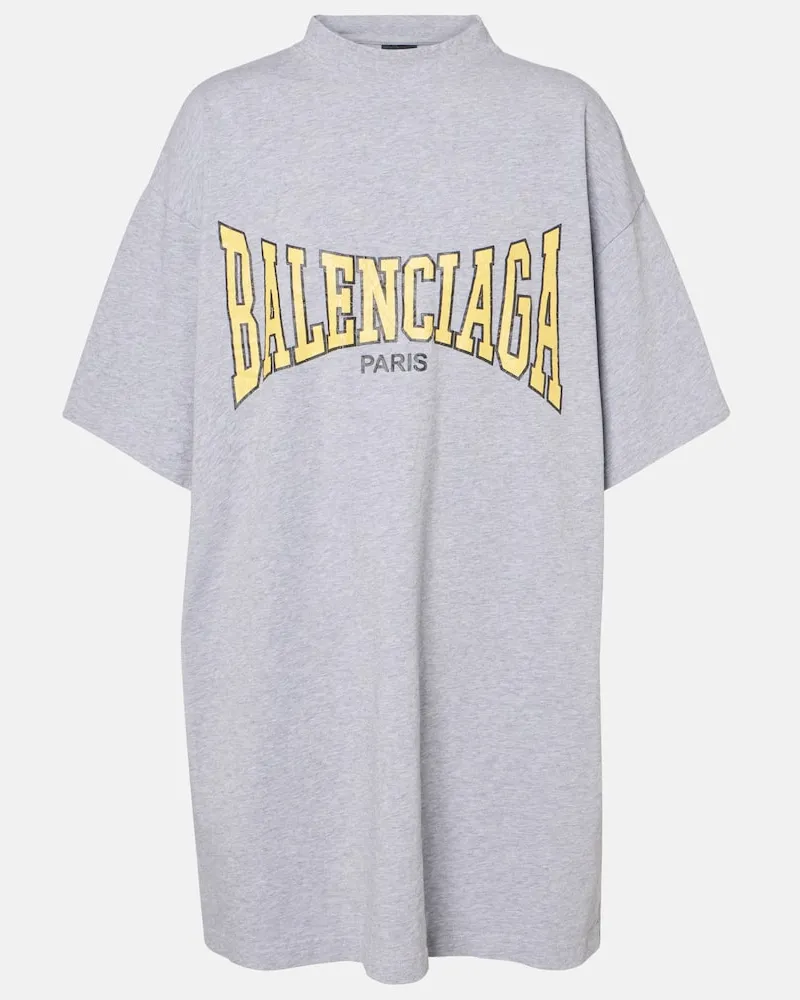 Balenciaga T-shirt in jersey di cotone con logo Grigio