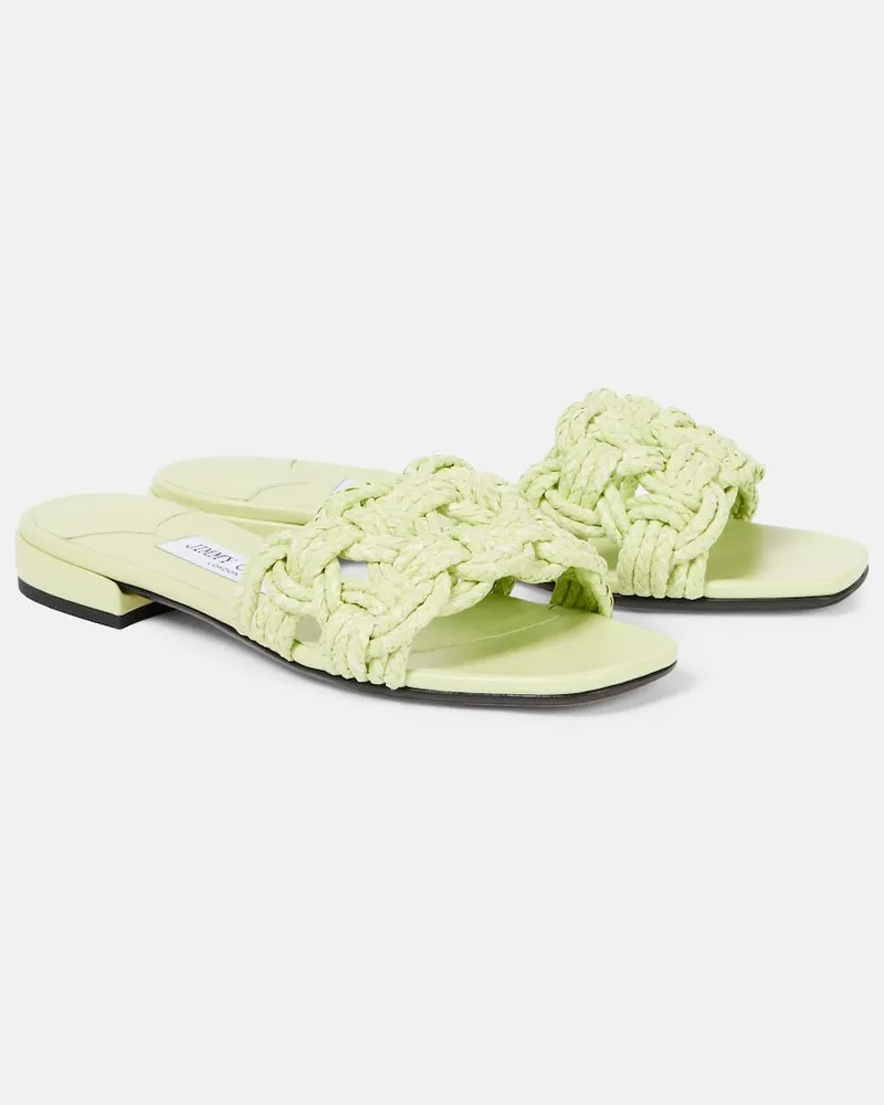 Jimmy Choo Sandali Chara in rafia e pelle Verde
