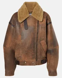 Acne Studios Giacca Lakota in pelle con shearling Marrone