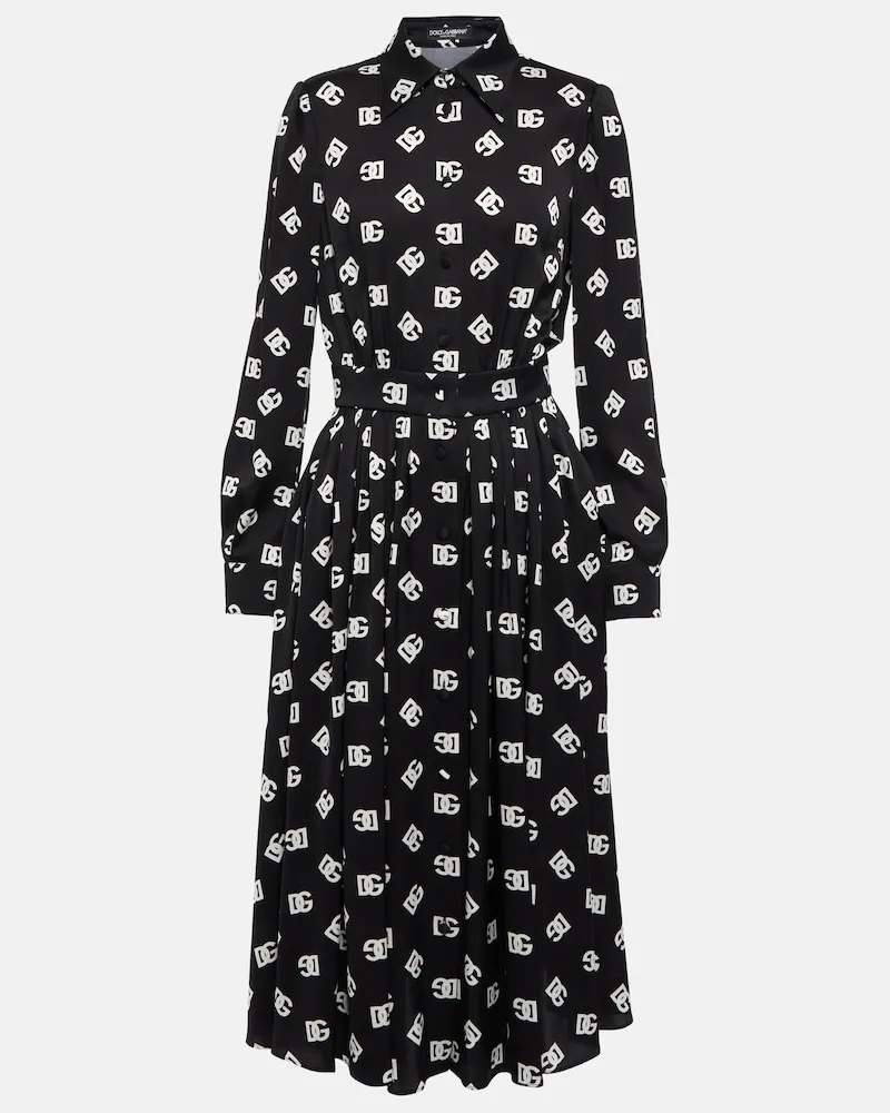 Dolce & Gabbana Abito midi in misto seta Nero