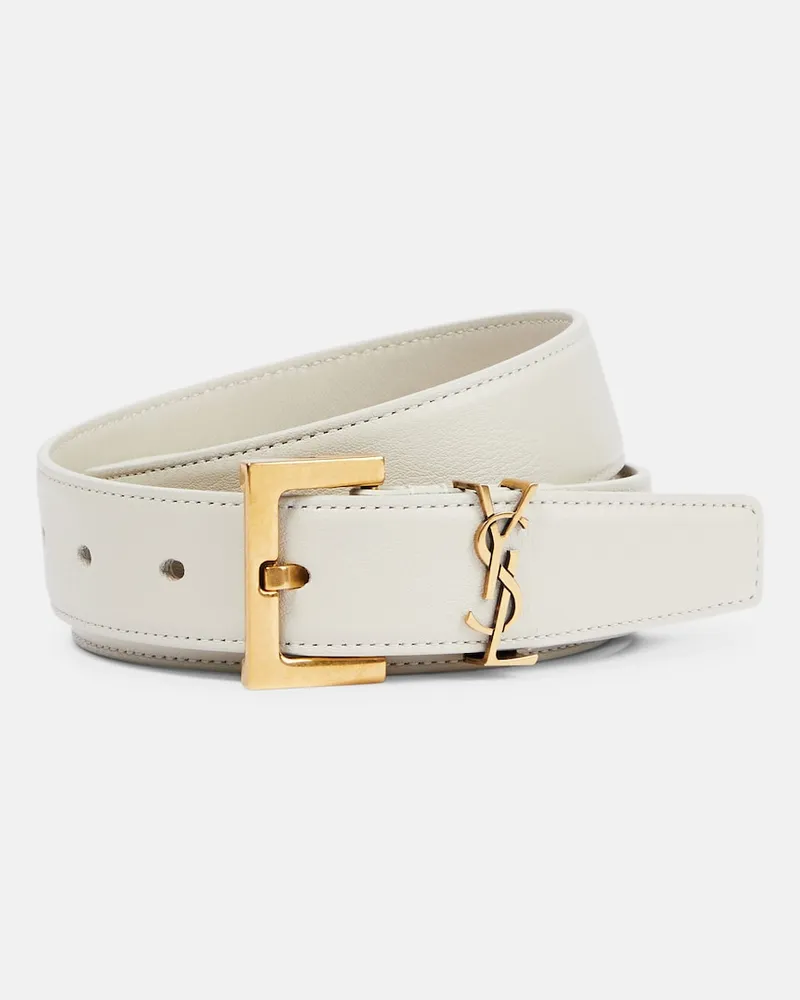 Saint Laurent Cintura Cassandre in pelle Beige