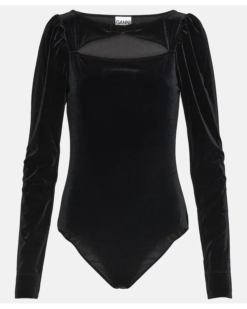 Ganni Body in jersey di velluto con cut-out Nero