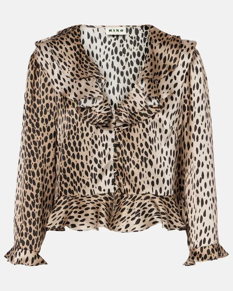 RIXO Blusa Atlas in seta con stampa Nero