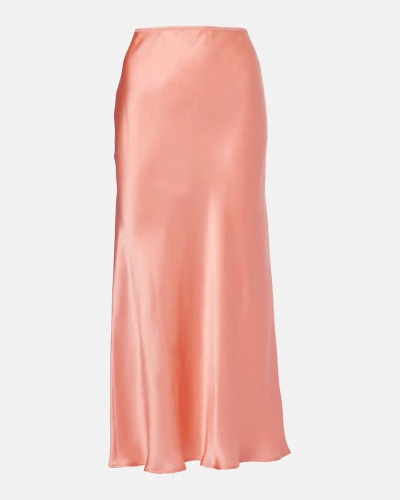 RIXO Gonna midi Ardith in raso di seta Rosa