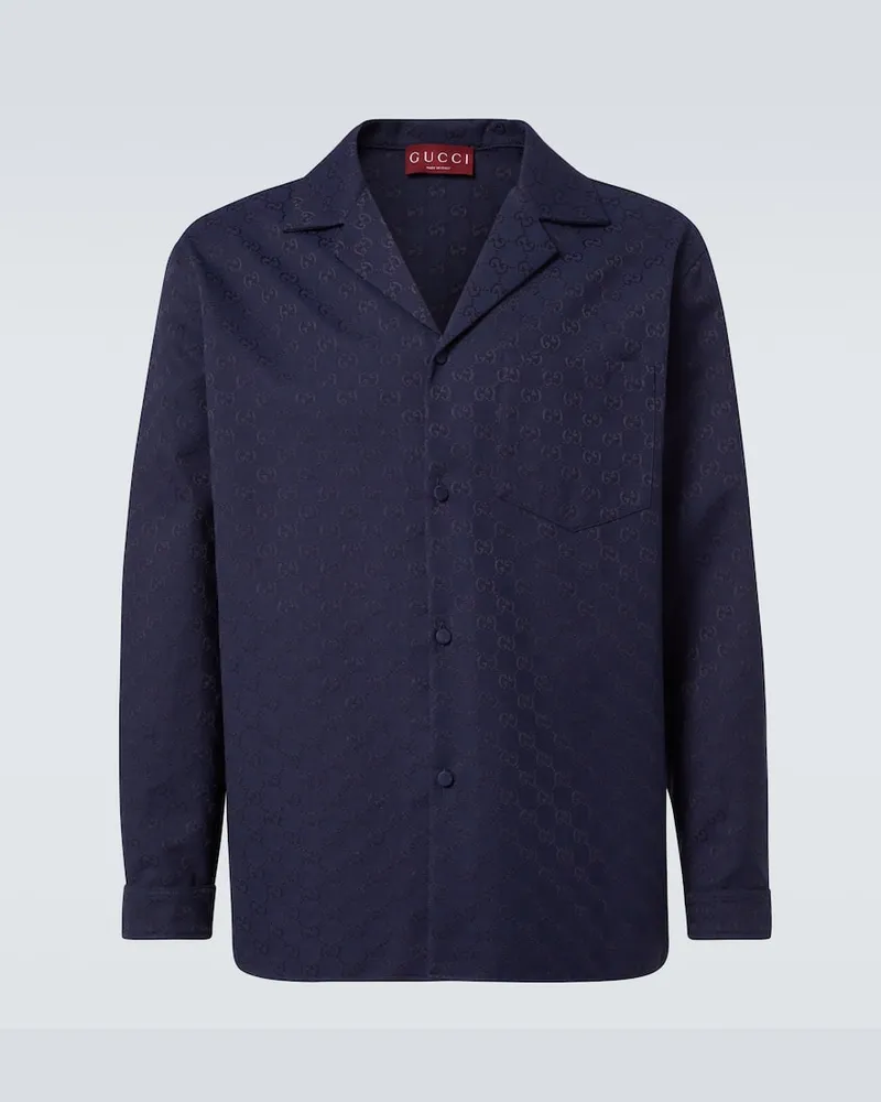 Gucci Camicia in canvas di misto cotone GG Blu