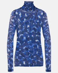 Dries van Noten Top in mesh con stampa Blu