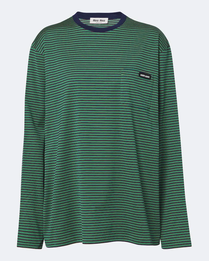 Miu Miu T-shirt a righe in jersey di cotone Multicolore