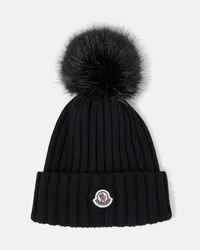 Moncler Berretto in lana con pelliccia sintetica Nero