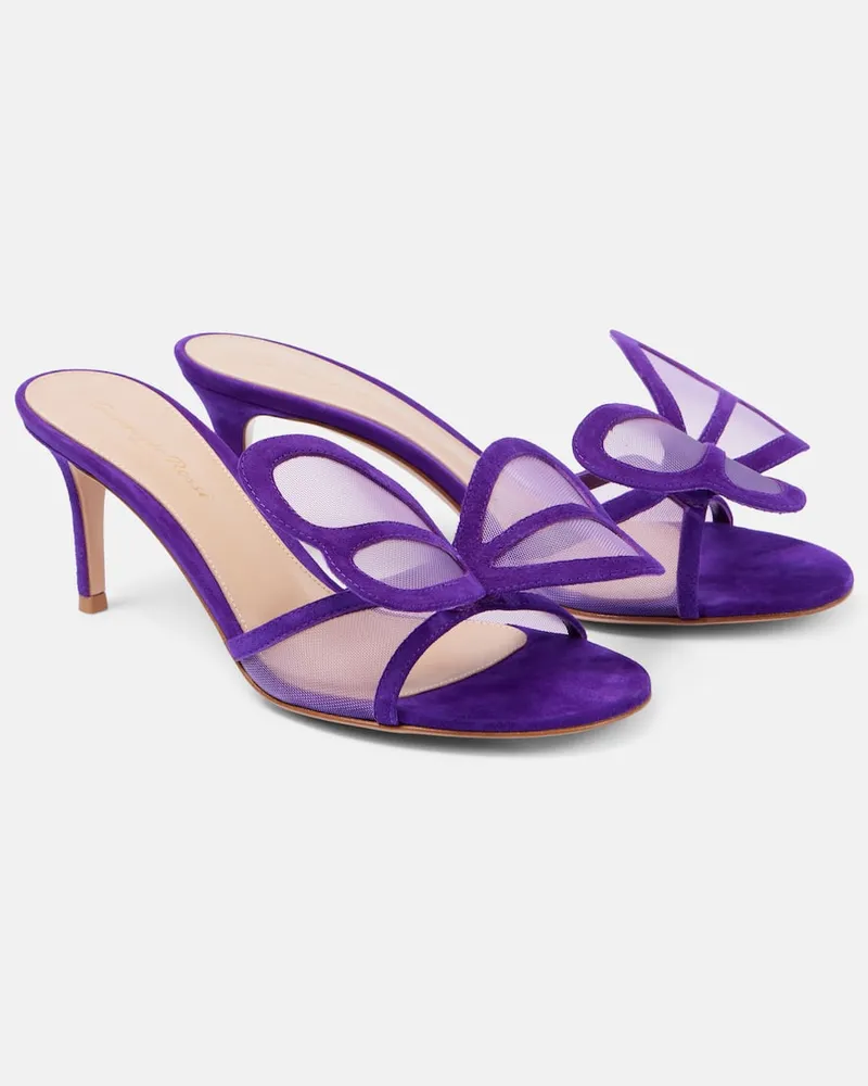 Gianvito Rossi Mules Butterfly 70 in mesh e suede Viola