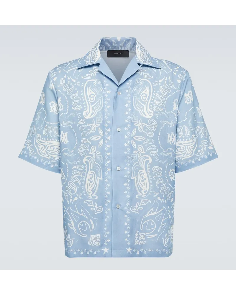 Amiri Camicia bowling Bandana in lino e cotone Blu