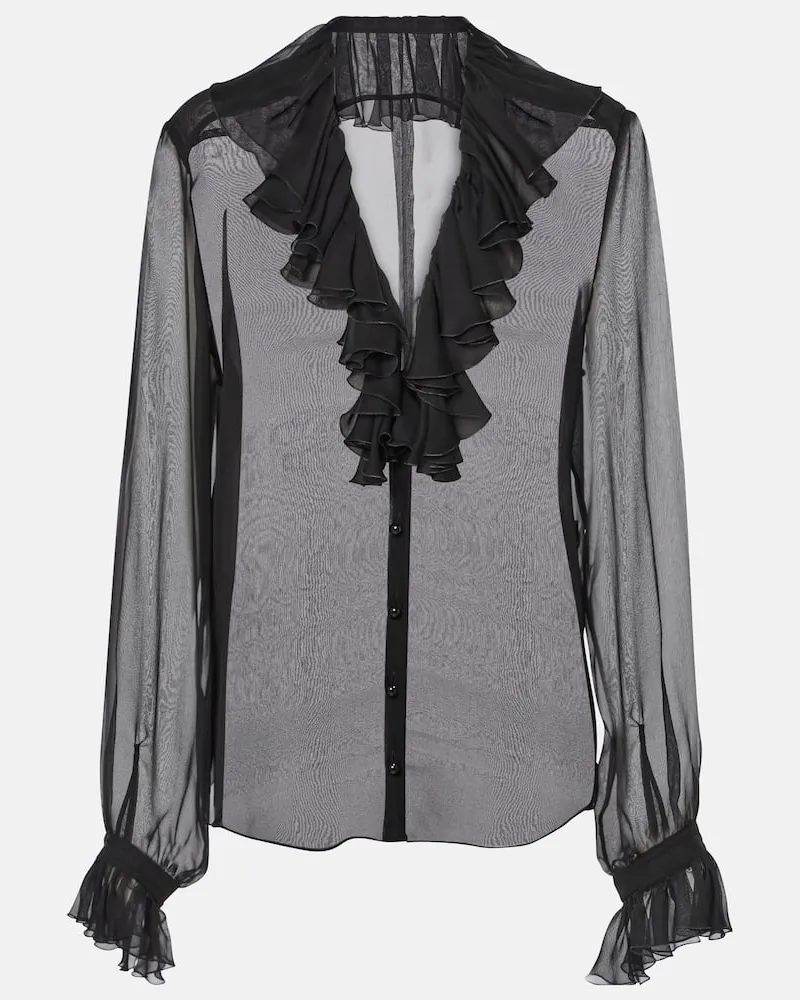Dolce & Gabbana Blusa in chiffon di seta con volant Nero