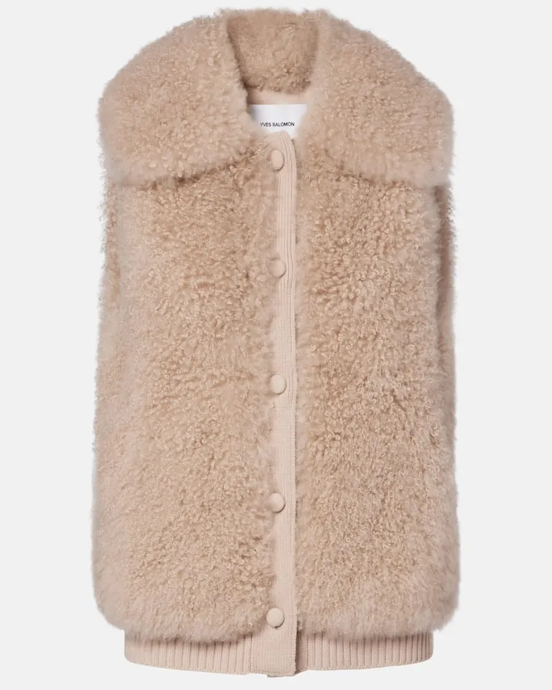 Yves Salomon Gilet in shearling con lana Beige