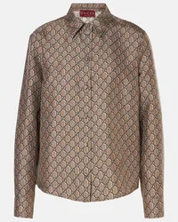 Gucci Camicia in raso di seta GG Shadow Beige