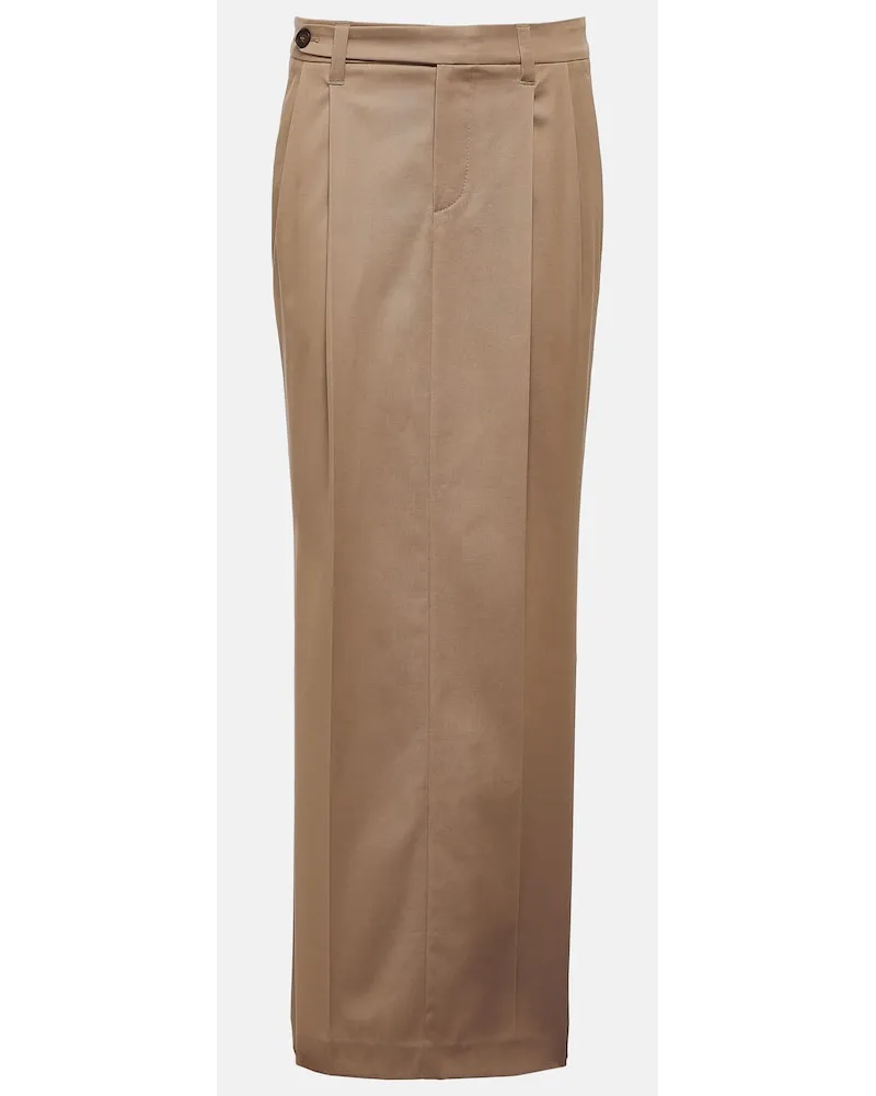 Brunello Cucinelli Gonna lunga in misto cotone a vita bassa Beige