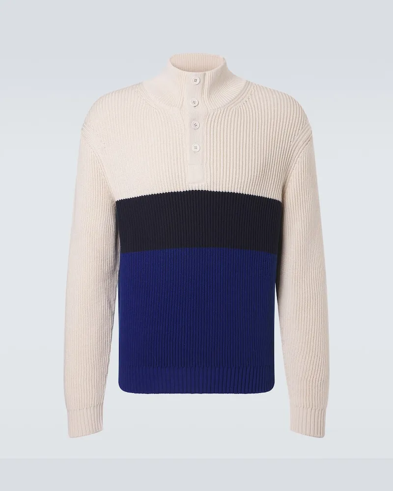 Dunhill Pullover in cotone e seta color-block Blu