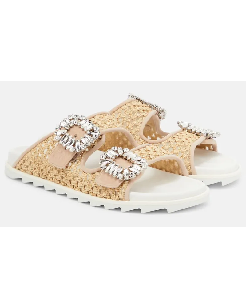 Roger Vivier Sandali Slidy Vivâ in rafia Neutro