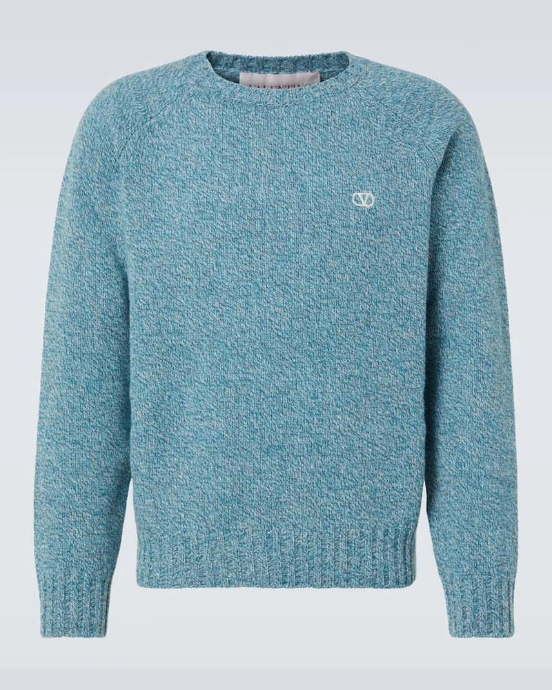 Valentino Garavani Pullover VLogo Signature in lana vergine Turchese