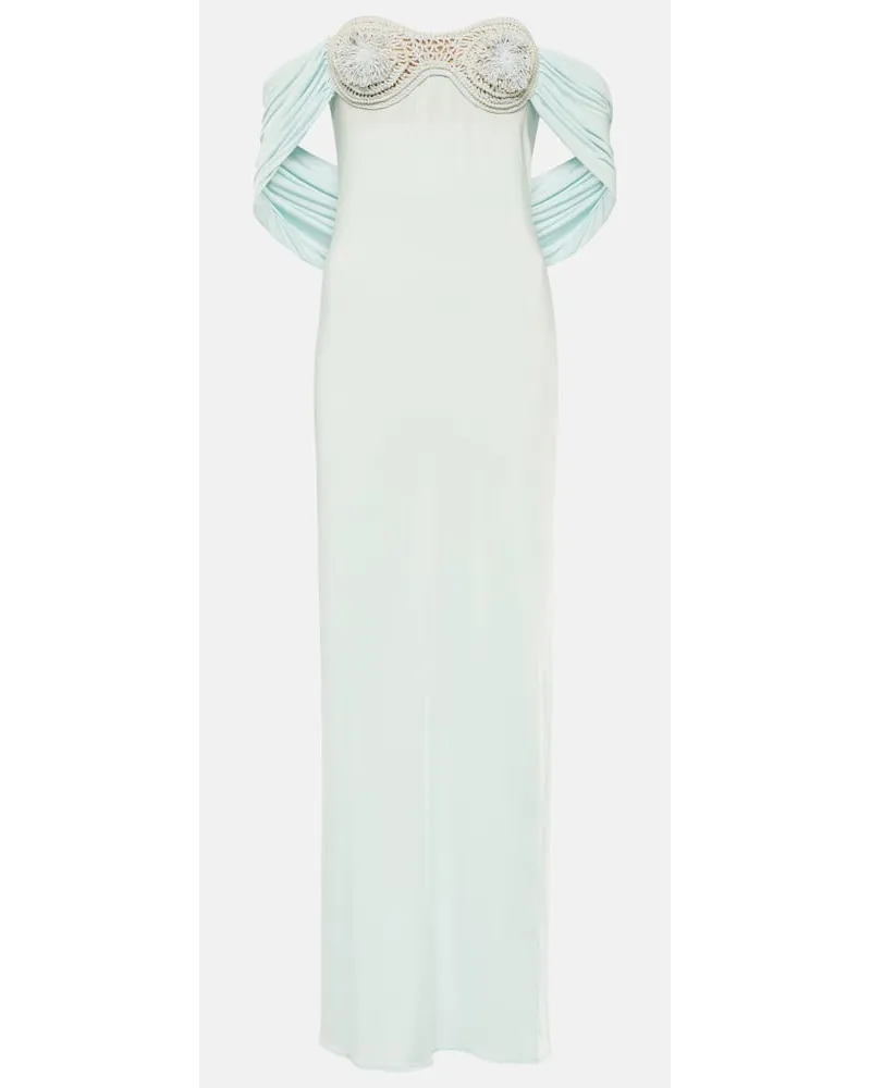 Magda Butrym Abito lungo con crochet e scollo bardot Blu