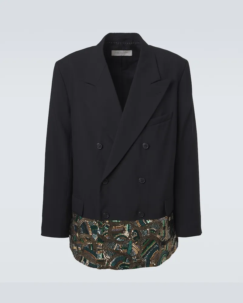 Dries van Noten Blazer doppiopetto in lana con cristalli Nero