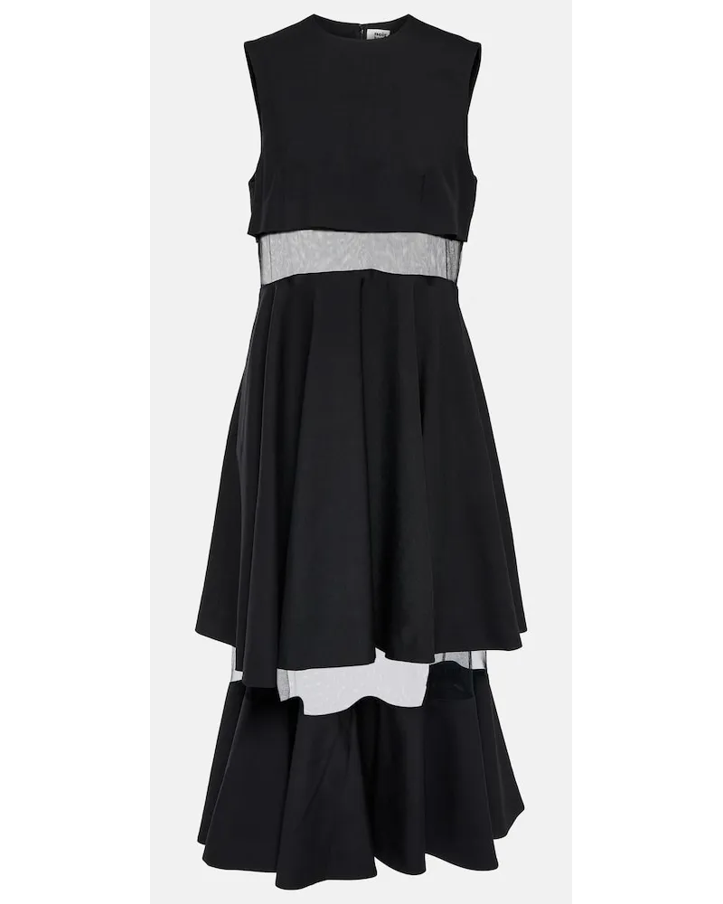 Noir Kei Ninomiya Abito midi in lana con mesh Nero