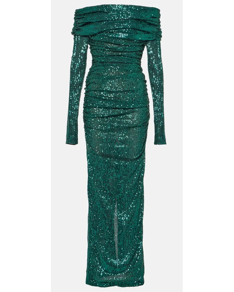Dolce & Gabbana Abito lungo con scollo bardot e pailettes Verde