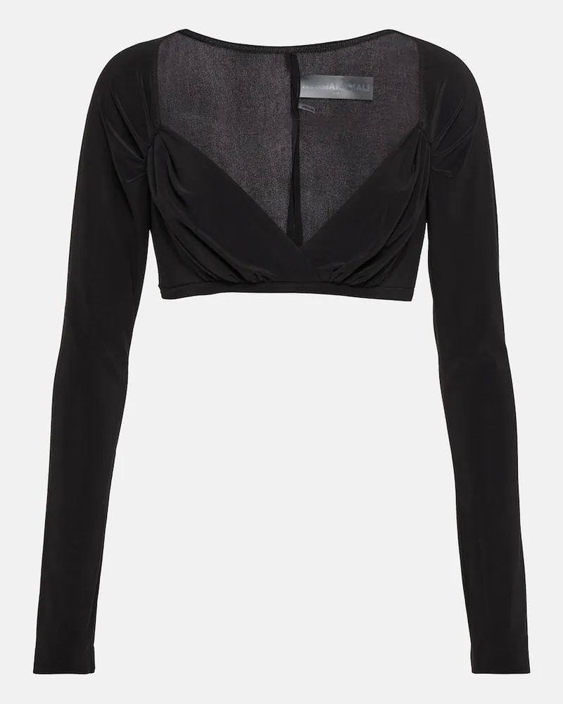 Norma Kamali Top cropped in jersey arricciato Nero