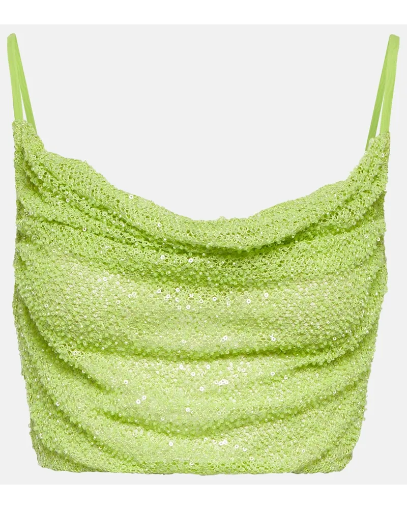 Self-Portrait Top cropped con paillettes Verde