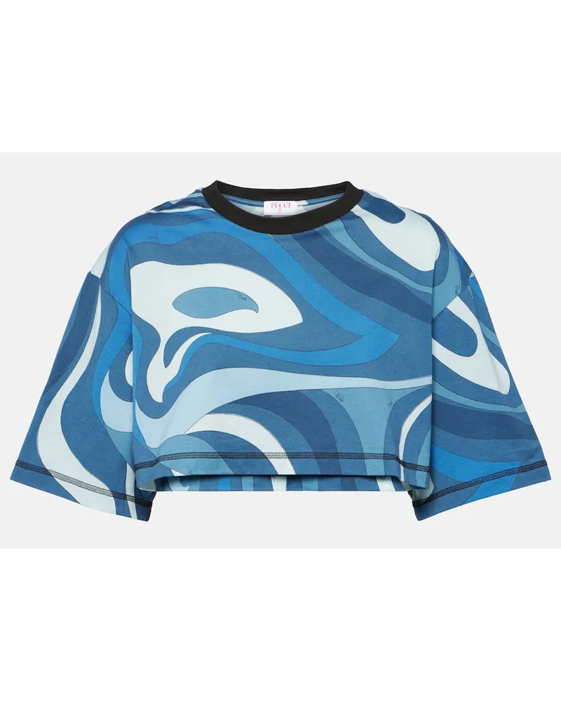 Emilio Pucci Top cropped Marmo in jersey di cotone Blu