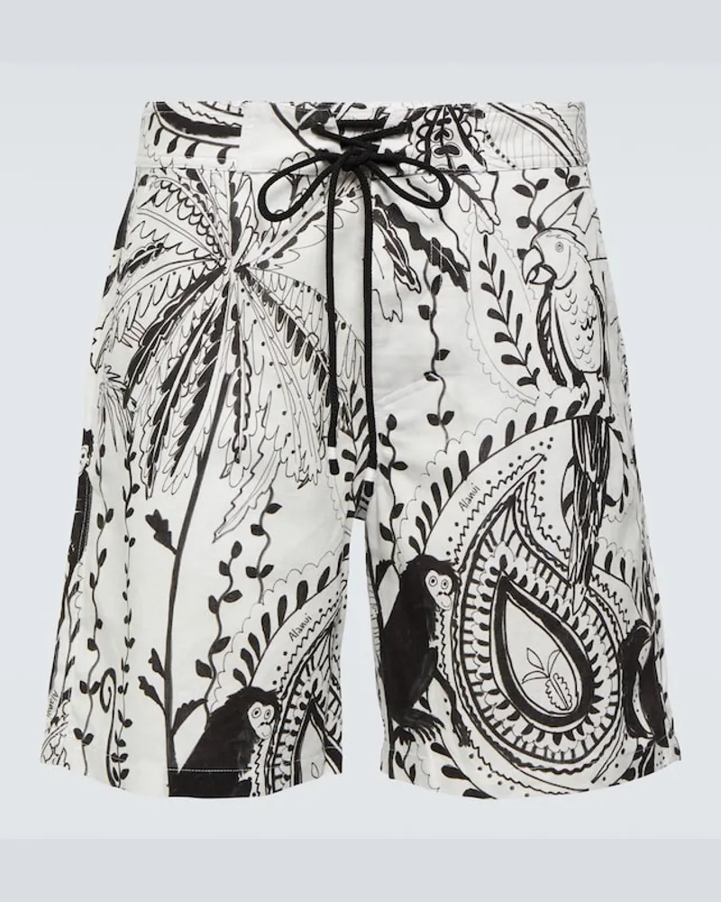 Alanui Shorts in lino e cotone con stampa Nero