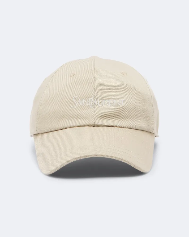 Saint Laurent Cappello da baseball in cotone con logo Beige