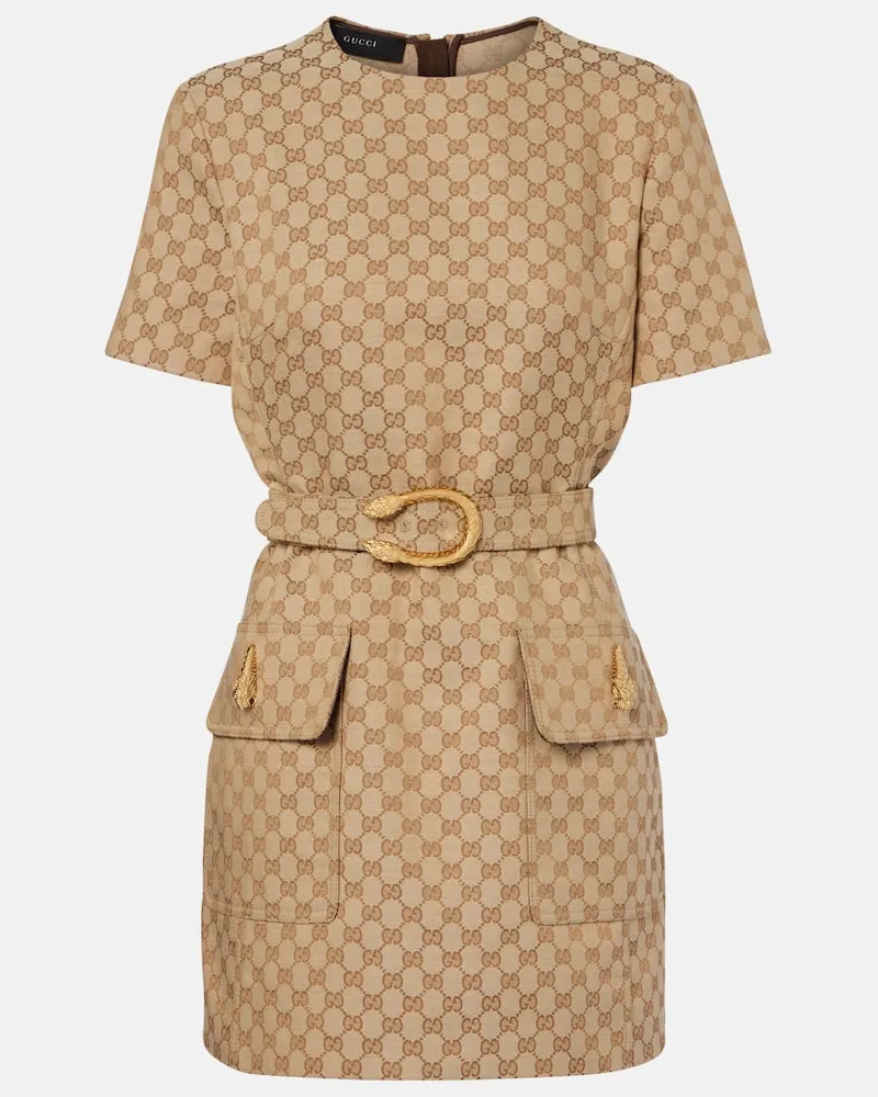 Gucci Abito corto in canvas GG con cintura Beige