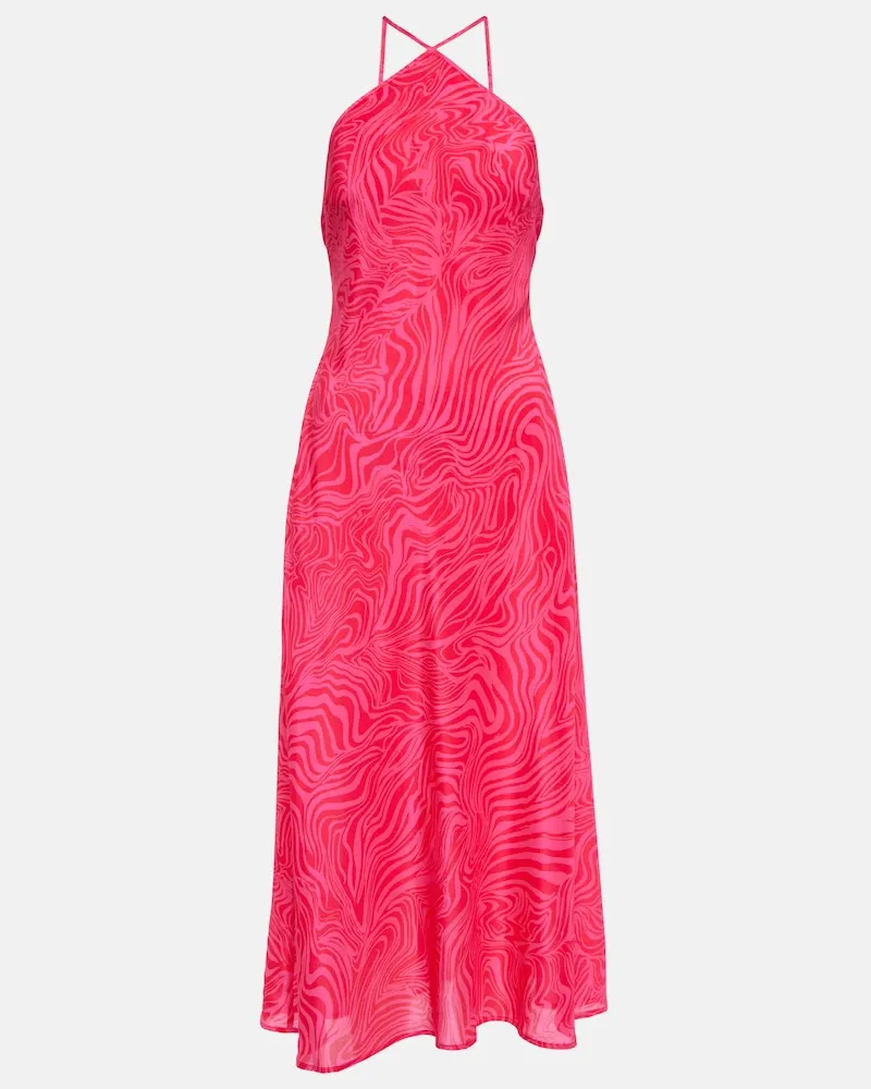 RIXO Abito midi Opal in seta Rosa