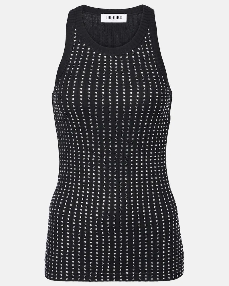 ATTICO Top in maglia a coste con cristalli Nero
